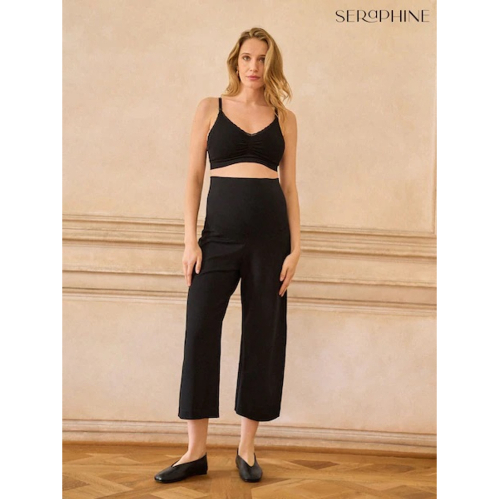 Seraphine Wide Leg Maternity Trousers Black Size 10 High Rise Comfort